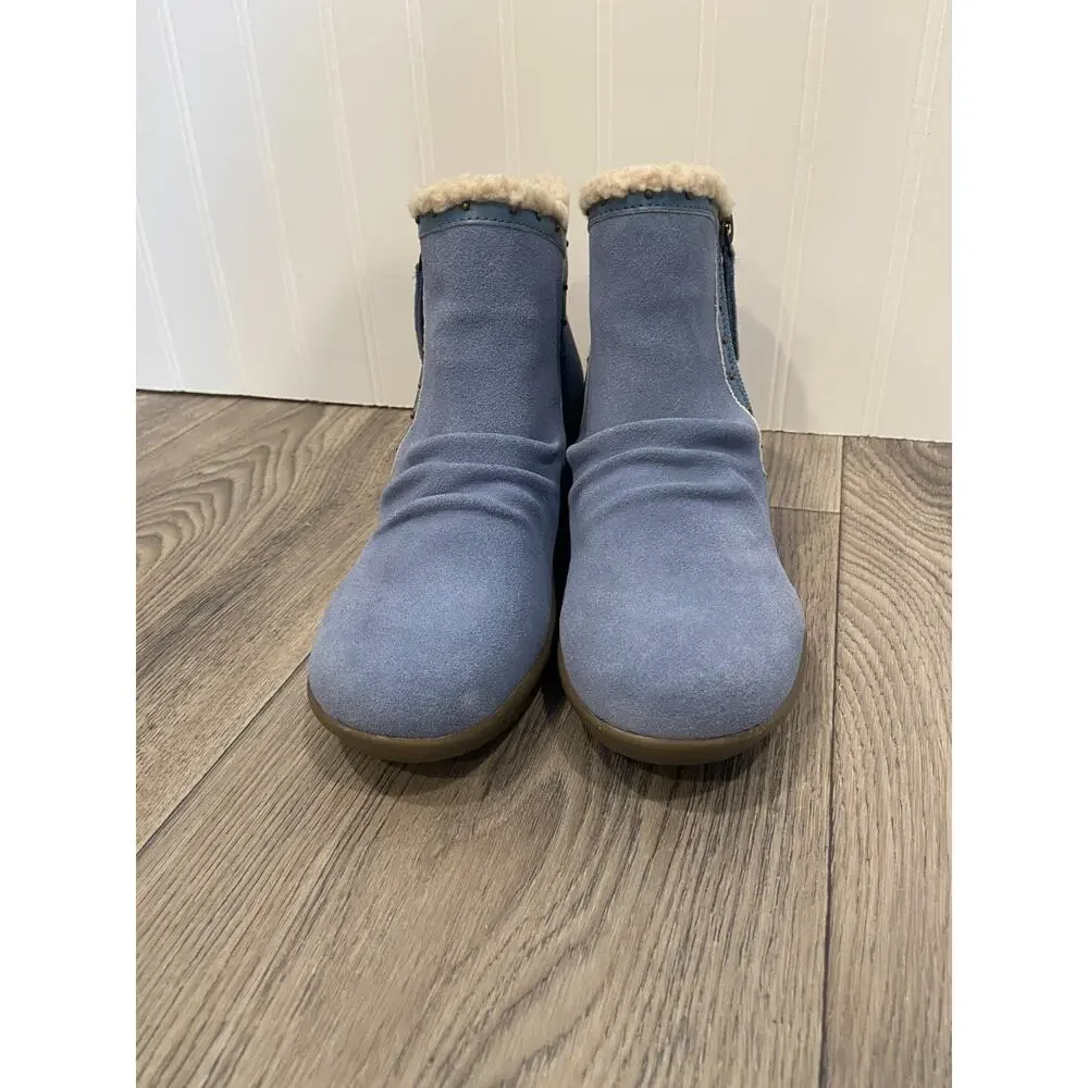 Skechers Jumper Sweet Stud Bootie Women's 6.0 Blue Wedge Studded Suede NEW